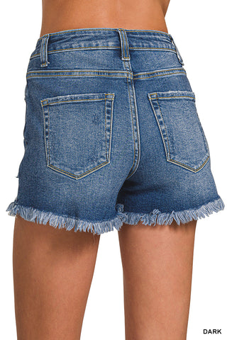 Harper Distressed Hem Denim Shorts • Dark Wash