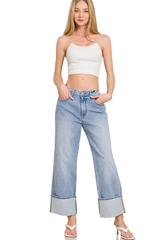 Aviva High-Rise Cuffed Wide Leg Jeans • Light Wash