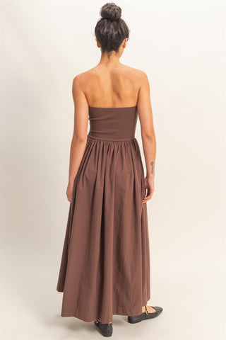 Jodie Strapless Flowy Midi Dress • Chocolate