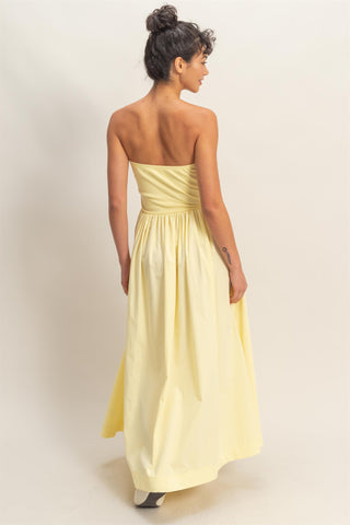 Jodie Strapless Flowy Midi Dress • Pale Yellow