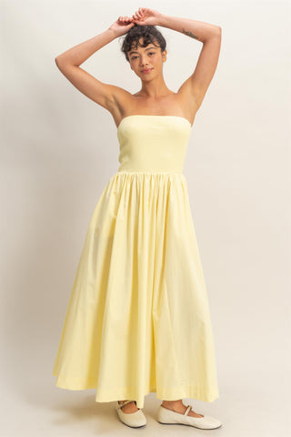 Jodie Strapless Flowy Midi Dress • Pale Yellow
