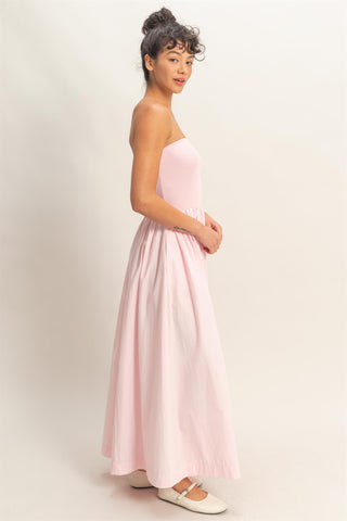 Jodie Strapless Flowy Midi Dress • Soft Pink