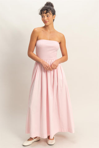 Jodie Strapless Flowy Midi Dress • Soft Pink