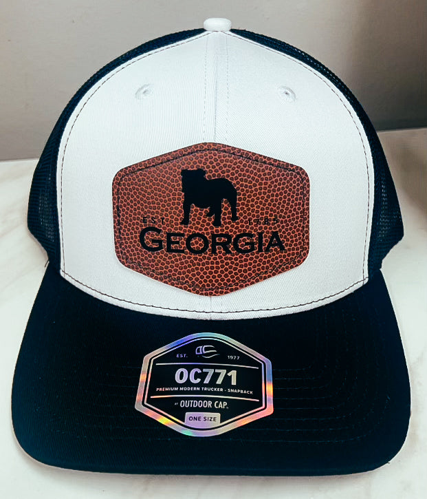 Georgia Bulldogs Leather Football Patch Hat • White + Black