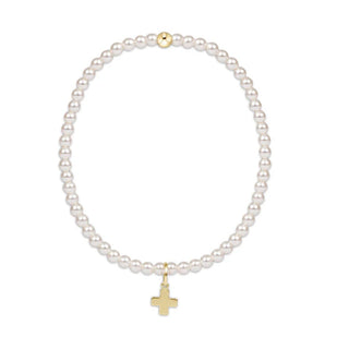 egirl Classic Pearl 3mm Bead Bracelet • Signature Cross Gold Charm