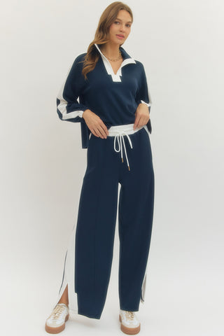 Cheyenne Wide Leg Knit Pants • Navy