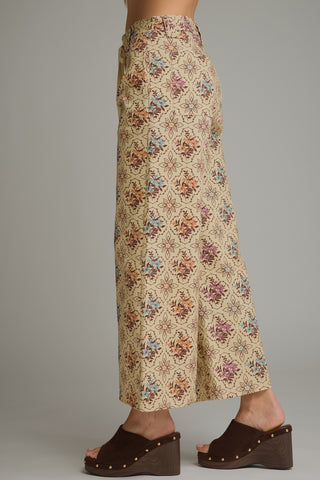 Fiona Floral Drawstring Wide Leg Jeans • Ecru