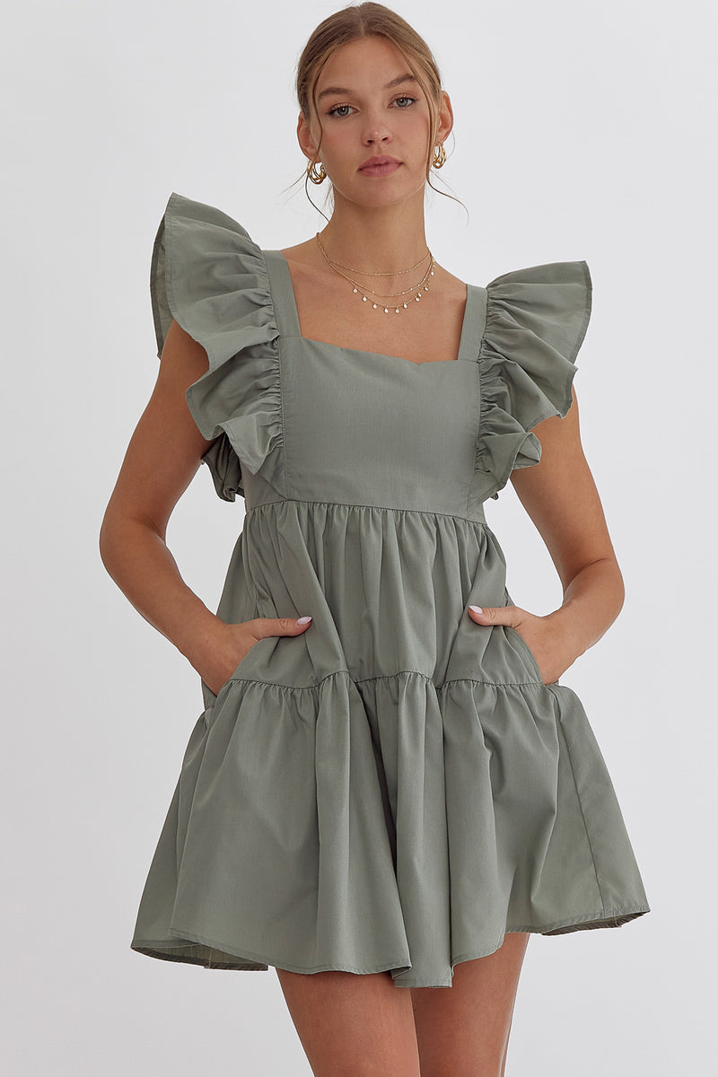 Night Out Ruffle Sleeve Dress • Desert Sage