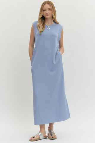 Charlotte Jersey Knit Pocket Dress • Light Blue