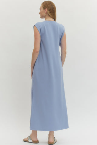 Charlotte Jersey Knit Pocket Dress • Light Blue