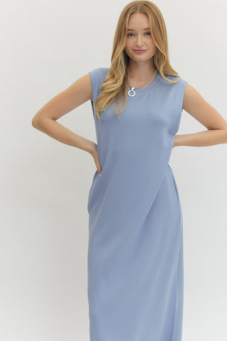 Charlotte Jersey Knit Pocket Dress • Light Blue