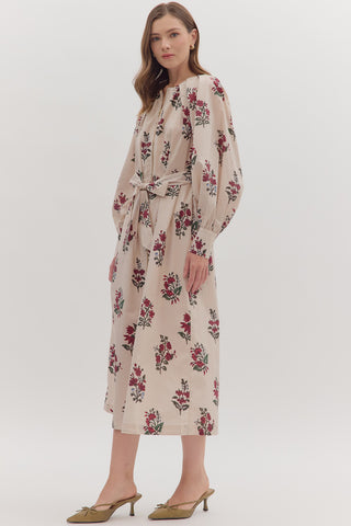 Monique Long Puff Sleeve Belted Zip Dress • Ecru