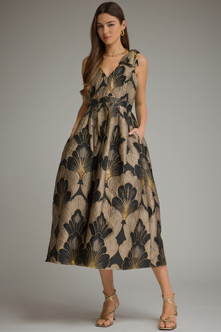 A Night Out Brocade Floral Dress • Mocha Gold
