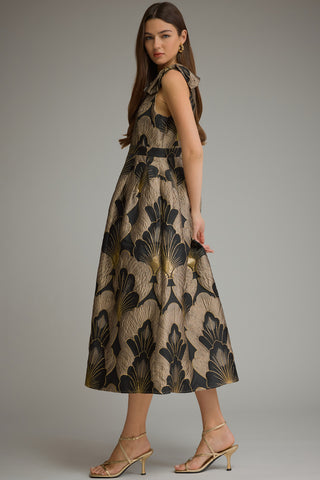 A Night Out Brocade Floral Dress • Mocha Gold