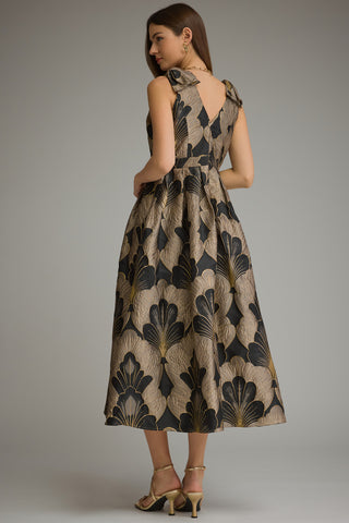 A Night Out Brocade Floral Dress • Mocha Gold