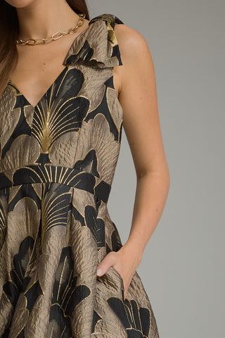 A Night Out Brocade Floral Dress • Mocha Gold