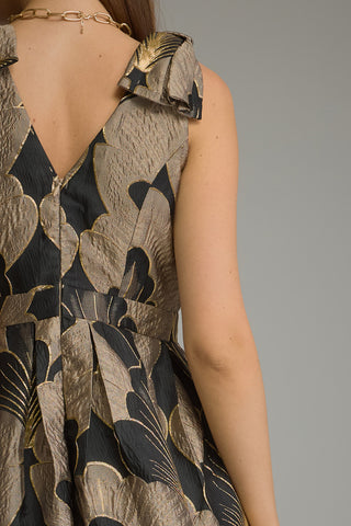 A Night Out Brocade Floral Dress • Mocha Gold