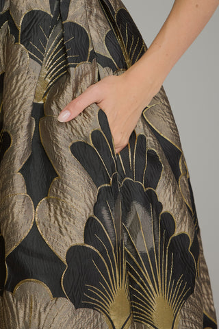 A Night Out Brocade Floral Dress • Mocha Gold