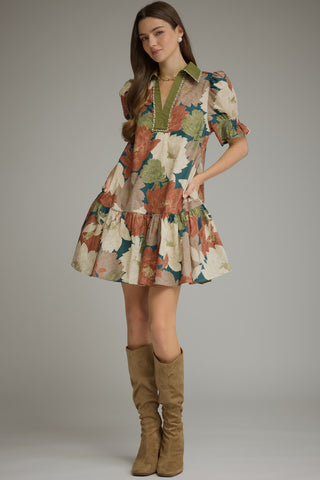 Faye Floral Ruffle Hem Mini Dress • Teal