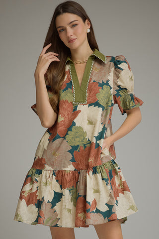 Faye Floral Ruffle Hem Mini Dress • Teal