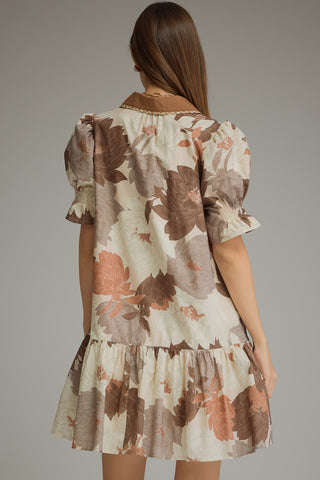 Faye Floral Ruffle Hem Mini Dress • Mocha
