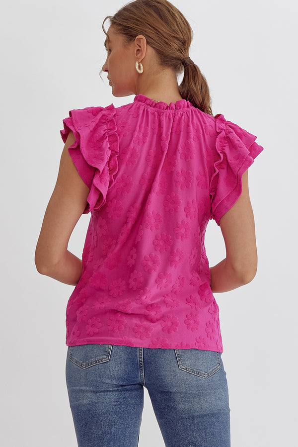 Flower Embroidered Top • Fuschia