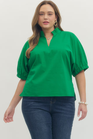 Toni Plus Puff Sleeve Top • Green