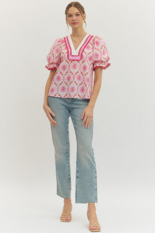 Leighton Botanical Print Top • Pink