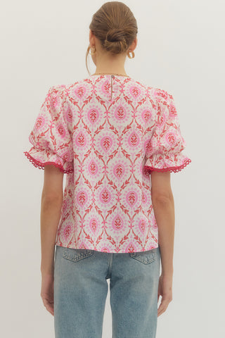 Leighton Botanical Print Top • Pink