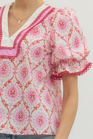 Leighton Botanical Print Top • Pink