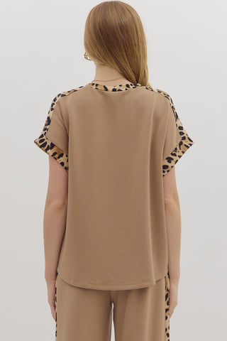 Eliza Leopard Contrast Top • Tan