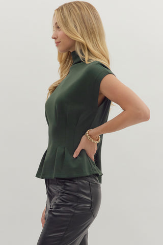 Roxanne Mock-Neck Pleated Top • Dark Green