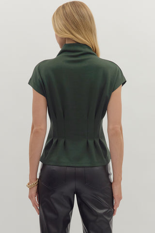 Roxanne Mock-Neck Pleated Top • Dark Green