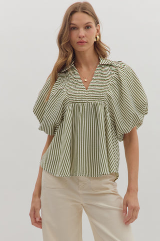 Ruby Striped Dolman Top • Olive