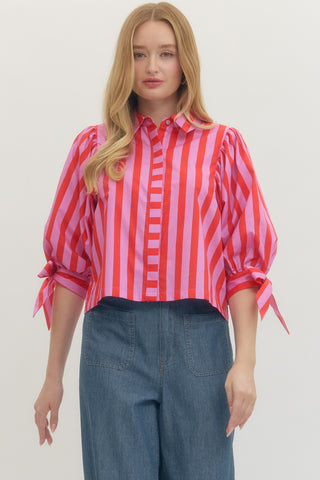 Dorothea Puff & Tie Sleeve Top • Red