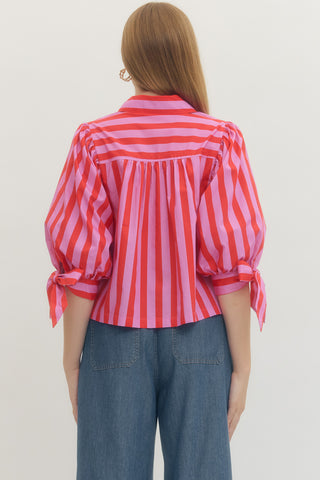 Dorothea Puff & Tie Sleeve Top • Red