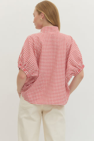 Felicity Gingham Short Sleeve Top • Red