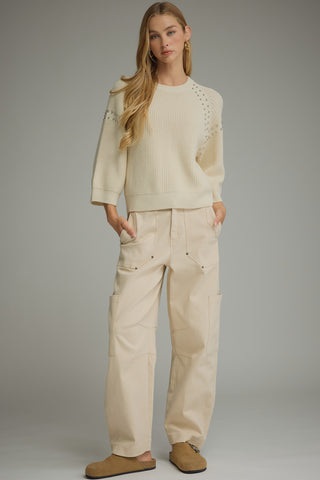 Cozy Days Crop Stud Detail Sweater • Ecru