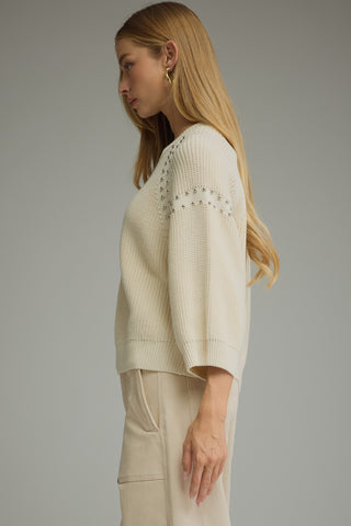 Cozy Days Crop Stud Detail Sweater • Ecru