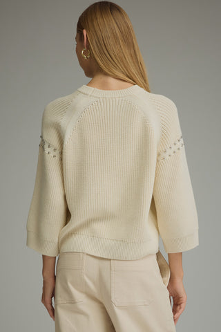 Cozy Days Crop Stud Detail Sweater • Ecru