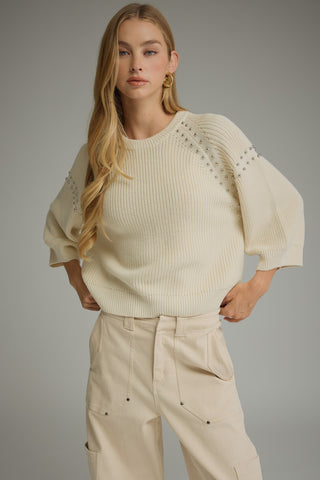 Cozy Days Crop Stud Detail Sweater • Ecru