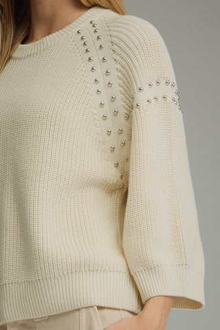 Cozy Days Crop Stud Detail Sweater • Ecru