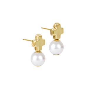Signature Cross Small Gold Stud • Classic Pearl