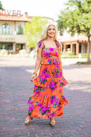 Edie Tie Shoulder Maxi Dress • Tuscan Rose – Tonya's Treasures Inc Edie Tie Shoulder Maxi Dress • Tuscan Rose – Tonya's Treasures Inc