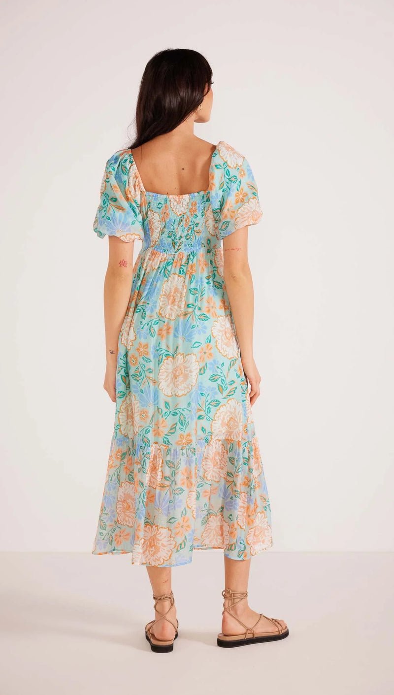 Evelyn Puff Sleeve Midi Dress • Mint Floral