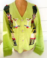 QOS Pale Green Martini Nutcracker Cardigan