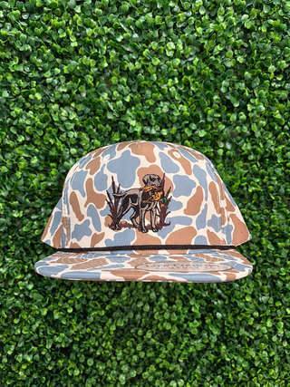 Lab Duck 5 Panel Hat • Blue Old School Camo Rope
