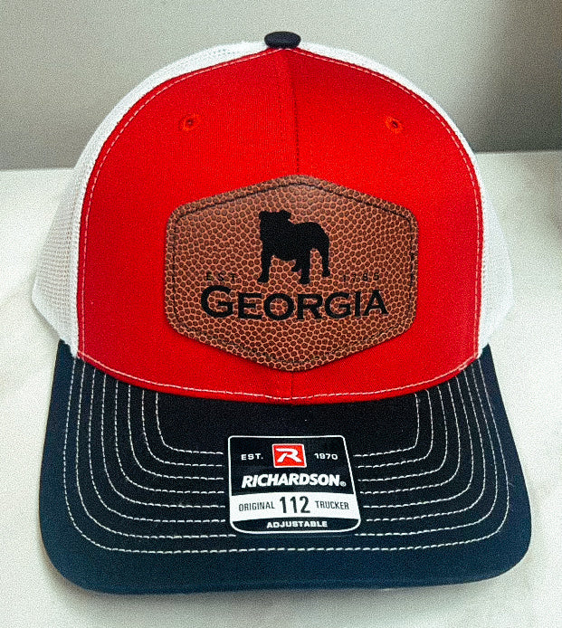 Georgia Bulldogs Leather Football Patch Hat • Red Black + White