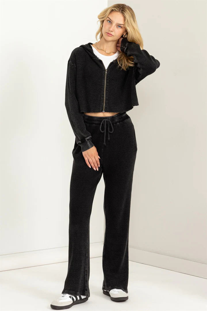 Nights In Hight Waisted Drawstring Cargo Pants • Black