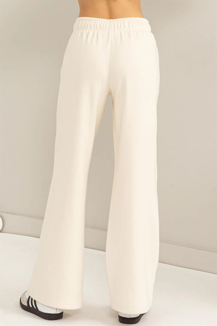 Feelin Cute Mid RIse Drawstring Wide Leg Pants • Cream